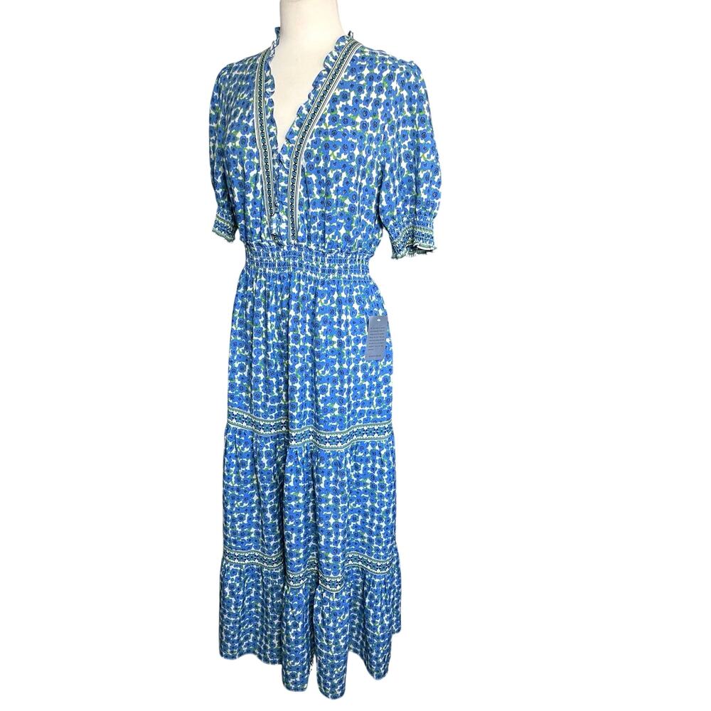 NWT MAX STUDIO London Women’s Blue and White Floral Tiered Midi Dress - Picture 4 of 5